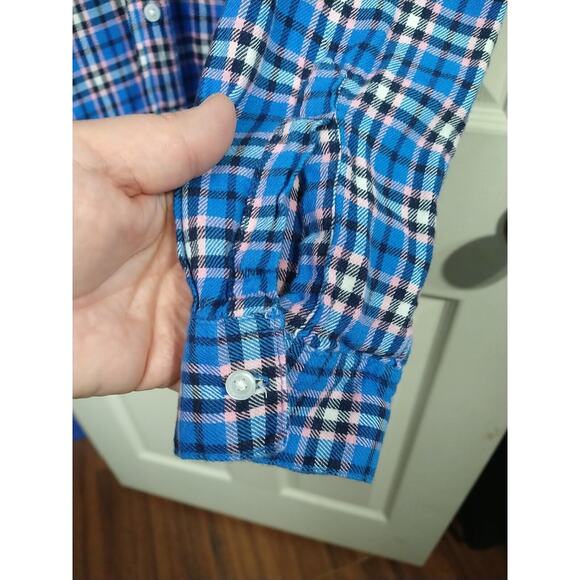 Gap Woman M Shirt Plaid Boyfriend Fit Blue Casual Collared Button Flannel - Picture 5 of 8